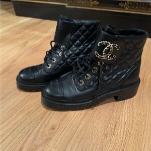 CHANEL Black Quilted Combat Boots Authentic